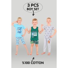 Vitmo Erkek Çocuk 3'lü %100 Pamuklu 4-5-6 Yaş Pijama Takımı MODEL:110