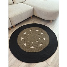 MaVaux Jutella Hasır Krem Ortası Kurabiyeli Jüt Hasır Yuvarlak Modern Salon Banyo Kilim Halı Paspas Yolluk