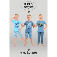 Vitmo Erkek Çocuk 3'lü %100 Pamuklu 10-11-12 Yaş Pijama Takımı MODEL:104