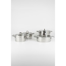 Masterchef 8 Parça Silver Çelik Tencere Seti  Lux Flanşlı Sap