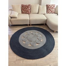 MaVaux Jutella Hasır Krem Ortası Kurabiyeli Jüt Hasır Yuvarlak Modern Salon Banyo Kilim Halı Paspas Yolluk