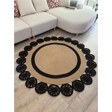 MaVaux Buganvilla Hasır-Siyah Jüt Çiçek Desenli El Dokuma Antre Salon Mutfak Yatak Odası Kilim Paspas