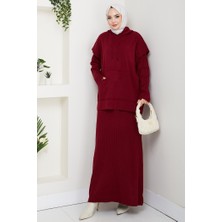 İlkimay.com Kapüşonlu Tunik Elbise Triko Takım 1645 - Bordo