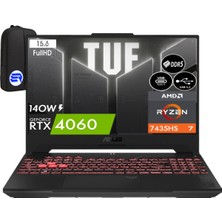 Asus Tuf Gaming A15 FA507NVR-LP099EP7 Ryzen 7-7435HS 64GB Ram 1tb SSD RTX4060 8gb 140W 15.6'' WIN11 Pro 144Hz + Elektropasaj Çanta