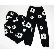 Amor Man Büyük Beden Özel Tasarım Kapüşonlu Bahar Çiçeği Baskılı Yeni Trend Kışlık Erkek Eşofman Takımı