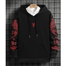 Amor Man Büyük Beden Özel Tasarım Kapüşonlu Kol Baskılı Japon Stil Oversize Erkek Sweatshırt