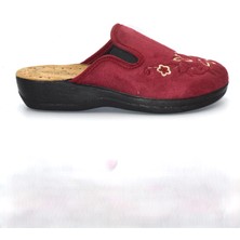 Shoemix Kadın Bordo Çiçekli Kışlık Ev Terliği