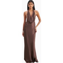 Because Of Alice Satin Plunging Cowl Neck Maxi Dress Kadın Elbise
