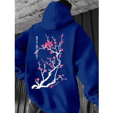 Amor Man Büyük Beden Özel Tasarım Kapüşonlu Pembe Kiraz Çiçeği Sırt Baskılı Japon Stil Erkek Sweatshırt