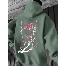 Amor Man Büyük Beden Özel Tasarım Kapüşonlu Pembe Kiraz Çiçeği Sırt Baskılı Japon Stil Erkek Sweatshırt