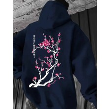 Amor Man Büyük Beden Özel Tasarım Kapüşonlu Pembe Kiraz Çiçeği Sırt Baskılı Japon Stil Erkek Sweatshırt