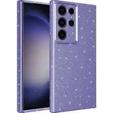 Galaxy S23 Ultra Kılıf Kamera Korumalı Simli Lüks Aden Koton Kapak-Mor