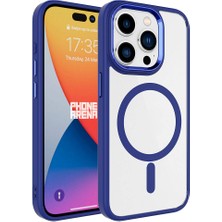 Apple iPhone 15 Pro Kılıf Wireless Şarj Özellikli Aden Krom Magsafe Silikon Kapak-Lacivert