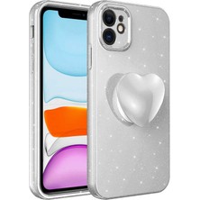 iPhone 11 Kılıf Kamera Korumalı Simli Pop Soketli Lüks Aden Koton Soketli Kapak-Beyaz