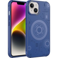iPhone 14 Plus Uyumlu Aden Wireless Şarj Özellikli Desenli Hot Kapak-Lacivert