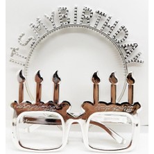 Çılgın Tahtakale It's My Birthday Yazılı Taç ve Mum Şekilli Gözlük Seti Gümüş Renk