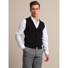 Kip Siyah Regular Fit Casual Örme Triko Yelek