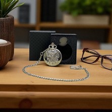Keyfim Shop Kişiye Özel Kutulu Osmanlı Devlet Arması Gümüş Köstekli Saat