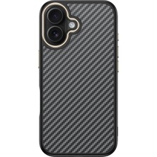 iPhone 16 Plus Kılıf M-Safe Şarj Özellikli Karbon Fiber Görünümlü Aden Antina Kapak - Gri