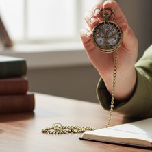 Keyfim Shop Kişiye Özel Kutulu Ağaç Kabartmalı Quartz Köstekli Saat