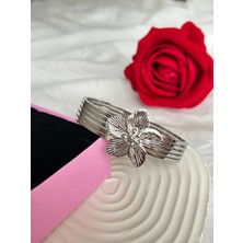 Roya Happiness Çelik Zirkon Taşlı Kalpli Çiçekli Kadın Bileklik Altın Gümüş Şık Açılır Kelepçeler Hediye Kutulu