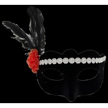 Çılgın Tahtakale Gümüş Dantelli Kırmızı Gül Tasarımlı Parti Maskesi