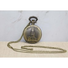 Keyfim Shop Kişiye Özel Galata Kulesi Kabartmalı Antik Bronz Cep Saati