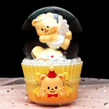 Keyfim Shop Cupcake Temalı Melek Ayıcık Temalı Işıklı Müzikli Püskürtmeli Kar Küresi