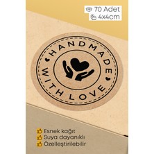 Alışveriş Kurdu Hand Made - With Love Yazılı Sticker Paketleme Kargo Ambalaj Etiketi - 4X4CM 70 Adet Yuvarlak