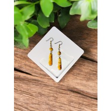 Arya Planet Muffyclay Özel Tasarım, Polimer Kil Turuncu Sallantılı Simli Küpe - Sunset