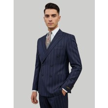 HERMOSE Sartorial | Derin Lacivert Çizgili Kruvaze Takım Elbise