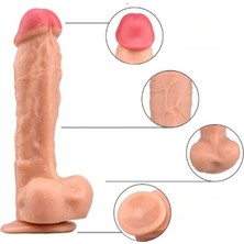Kulis Grup 22 cm Damarlı Esnek Dokuda Tasarlanan Ten Rengi Realistik Vantuzlu Yapay Vibratör Dildo