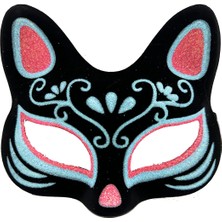 Çılgın Tahtakale Siyah Süet Mavi Kırmızı Simli Kedi Maskesi