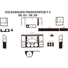 Mars Cockpit Design Volkswagen Transporter T5 Konsol-Torpido Kaplama  2003-2009 29 P Koyu Meşe