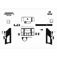 Mars Cockpit Design Volkswagen Transporter T5 Konsol-Torpido Kaplama 2003-2009 32 Pa Piano Black
