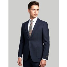 Hermose Lacivert Dokulu Modern Fit Ceket
