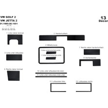 Mars Cockpit Design Volkswagen Golf 2 Konsol-Torpido Kaplama 1985-1991 13 Parça Siyah Karbon