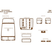 Mars Cockpit Design Volkswagen Sharan Konsol-Torpido Kaplama 2000-2009 24 Parça Açık Meşe