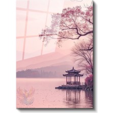 Artarilion Cam Dikey Duvar Tablosu Cam Japonya Pembe Gökyüzü Ev Ofis Salon Modern Duvar Tablosu
