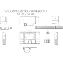 Mars Cockpit Design Volkswagen Transporter T5 Alüminyum Renk Kaplama 2003-2009 29 P Alüminyum