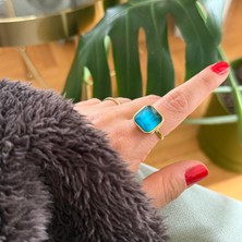 Alice İsstanbul Çelik Turkuaz Taşlı Yüzük