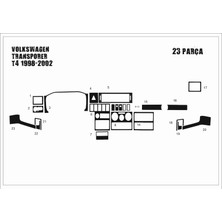 Mars Cockpit Design Volkswagen Transporter T4 Konsol-Torpido Kaplama 1998-2003 23 Pa Piano Black