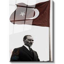 Artarilion Cam Dikey Duvar Tablosu Cam Bayrak ve Atatürk Ev Ofis Salon Modern Duvar Tablosu