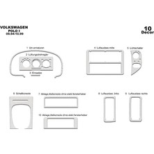 Mars Cockpit Design Volkswagen Polo Uyumlu Konsol-Torpido Kaplama 1994-1999 10 Parç Alüminyum