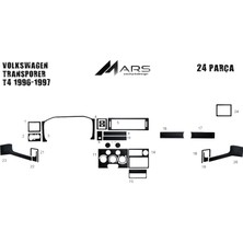 Mars Cockpit Design Volkswagen Transporter T4 Konsol-Torpido Kaplama 1996-1998 24 Pa Siyah Karbon
