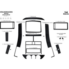 Mars Cockpit Design Volkswagen Polo Uyumlu Konsol-Torpido Kaplama 2001-2005 14 Parç Siyah Karbon