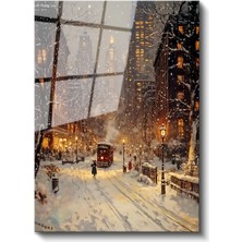 Artarilion Cam Dikey Duvar Tablosu Cam Karlı Şehir Ev Ofis Salon Modern Duvar Tablosu