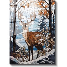 Artarilion Cam Dikey Duvar Tablosu Cam Geyik Kış Teması Ev Ofis Salon Modern Duvar Tablosu