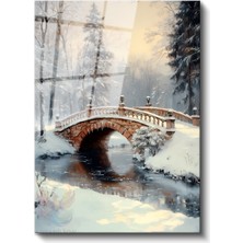 Artarilion Cam Dikey Duvar Tablosu Cam Köprü ve Yağan Kar Manzarası Ev Ofis Salon Modern Duvar Tablosu