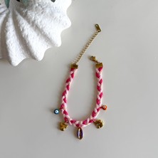 Alice İsstanbul Çelik Charmlı Pembe Örgü Bileklik